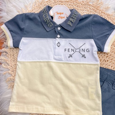 Conj. Camiseta Gola Polo Fencing e Bermuda - Chumbo e Amarelo